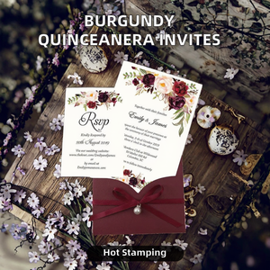 Sobres <span class=keywords><strong>de</strong></span> <span class=keywords><strong>Invitaciones</strong></span> <span class=keywords><strong>de</strong></span> <span class=keywords><strong>Boda</strong></span> para Quinceañera, Cinta <span class=keywords><strong>de</strong></span> Perlas Cortada con Láser, Tarjetas <span class=keywords><strong>de</strong></span> Rsvp Personalizadas Hechas <span class=keywords><strong>de</strong></span> Papel, Color Rojo Borgoña - Product Image 2