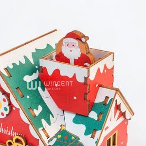 Boîte à musique de Noël en <span class=keywords><strong>bois</strong></span> 3D, kit de puzzle DIY, modèle de maison, vente en gros, Père Noël, bonhomme de neige, artisanat éducatif, cadeau Montessori - Product Image 5