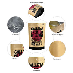 Bolsa de Papel Kraft Ecológica con Cierre, Impresa Personalizada, para Empacar Merengues, Galletas, Bocadillos, Frutos Secos - Product Image 2