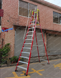 Thang xếp di động bằng sợi thủy tinh màu đỏ Kingbridge 12 bậc, kiểu dáng công nghiệp, có bánh xe, dùng cho kho hàng, có tính năng gấp gọn - Product Image 6