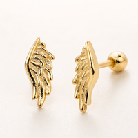 Muweike Boucles d'oreilles minimalistes en argent sterling 925 vermeil, design plume, ailes d'ange, pour femmes, bijoux fins