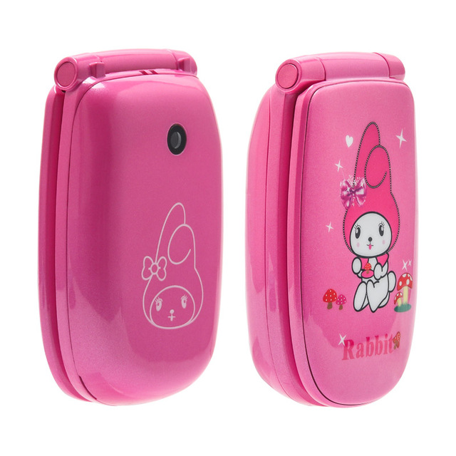 Cute DOOV W11 1.44 Inches Tiny Cellphone Cartoon Rabbit Keypad Mini Kids Flip Mobile Phone