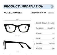 Lunettes de lecture presbytes carrées en plastique unisexes de qualité verres noirs monture multicolore vente en gros PC optique lunettes
