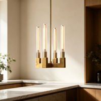 Lustre suspendu moderne à 4 lumières linéaires avec verre laiton pour salle à manger, îlot de cuisine, villa