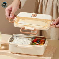 Thermisch Isolierte Edelstahl Bento Lunchbox für Kinder BPA-Frei Mikrowellengeeignet 2 Fächer Auslaufsicher Schulset