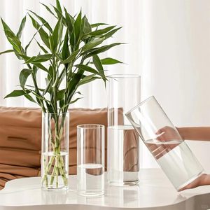 Vase en verre cylindrique simple de haute qualité, décoration pour la maison, l'hôtel, les mariages, style Art Déco, vase de table haut personnalisé, abstrait, floral - Product Image 2