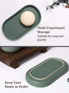 Ensemble <span class=keywords><strong>de</strong></span> <span class=keywords><strong>salle</strong></span> <span class=keywords><strong>de</strong></span> <span class=keywords><strong>bain</strong></span> trois pièces en céramique durable <span class=keywords><strong>de</strong></span> style européen <span class=keywords><strong>vert</strong></span> mat avec distributeur <span class=keywords><strong>de</strong></span> savon moussant, porte-brosse à dents et plateau <span class=keywords><strong>de</strong></span> toilette - Product Image 6