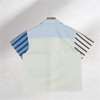 Chemises de bowling pour hommes, 100% coton respirant, twill, style asymétrique, rayures élégantes, patchwork, col cubain, style boxy, manches courtes