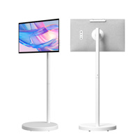 Téléviseur intelligent portable à écran plat LED blanc de 27 pouces avec 128 Go de stockage, écran tactile mobile, télécommande, Android TV