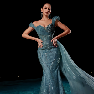 فستان ضيف زفاف مقاس كبير بالترتر-فوار من أجل المآدب والمناسبات الخاصة - Product Image 3