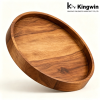 Plateau de service rond en bois d'acacia, design classique, multifonctionnel, empilable, de qualité alimentaire, pour table basse, collations, décoration de cuisine