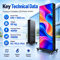 Afficheur LED extérieur 640x1920mm avec cadre en aluminium, luminosité 3000cd, écran publicitaire mobile pliable avec roulettes