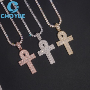 จี้รูปกางเขนอังค์ประดับเพชรโมอิสซาไนต์ CHOYUE ชุบทอง 18K เครื่องประดับฮิปฮอปสำหรับทุกเพศ ชุบทองคำสีกุหลาบ - Product Image 1