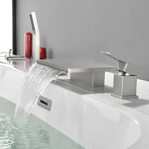 Badkamer 2 Functies Waterval Dek Mount Warm Koud Water Mixer Bad Kraan Vier Gaten Geborsteld Badkuip Kraan