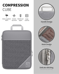 Kit de bolsas de equipaje de viaje impermeables modernas con cubos de embalaje con cremallera, organizador de ropa, letra impresa personalizada o estilo de patrón - Product Image 5