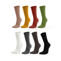 Chaussettes de sport unisexes pour adultes, mi-mollet, antidérapantes, en coton, pour yoga, pilates, danse, avec maille respirante pour hommes et femmes