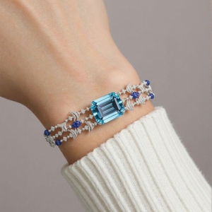 [Salon international de la bijouterie de Hong Kong] Bracelet élégant en argent sterling inspiré de l'océan avec accents de topaze, de diamants et de saphirs - Product Image 3