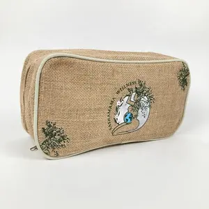 Tái Chế Biểu Tượng Tùy Chỉnh In Ấn Trang Điểm Linen Pouch Đay Mỹ Phẩm Túi Sinh Thái Tự Nhiên PP Vải Bố Hữu Cơ Túi Đay Trang Điểm Túi