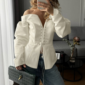 2025 senza spalline con bendaggio Beige senza spalline alla moda con <span class=keywords><strong>corsetto</strong></span> a manica lunga da donna - Product Image 2
