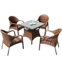Ensemble de salon de jardin en rotin 4 places au design moderne et simple avec table et chaises pour patio, balcon et loisirs
