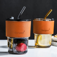 Tasse à joint en bambou verre réutilisable anti-fuite personnalisée étui en cuir avec couvercle paille pour eau thé lait tasses à café