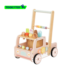 Camion de crème glacée en bois bébé marchette activité Cube tirer et pousser chariot bébé apprentissage enfants sensoriel avec roue - Product Image 3