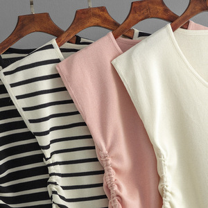 เสื้อยืดคอวีแขนกุดถักสำหรับผู้หญิงมีเชือกผูกเอวแฟชั่นทันสมัย - Product Image 2