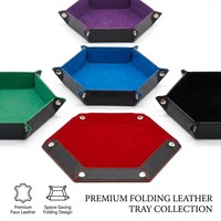 Plateau à dés hexagonal pliable en cuir PU et velours pour jeux de société DND, RPG de table et rangement de bureau