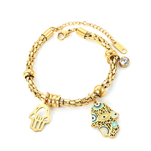 Fashion Charm <b>Bracelet</b> Gold <b>Hamsa</b> Eye Pendant 16.5+5cm Unisex Jewelry - Product Image 2
