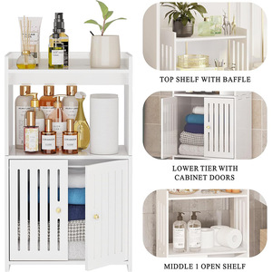 Estante de almacenamiento para baño Ouyumei, gabinete de PVC de 3 niveles con puertas, diseño minimalista para colocar en el suelo del baño - Product Image 3