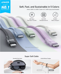 Anker Nano Câble USB-C vers Type-C 3 ft /6 ft Super-Fast 240W Upcycled-Braided Dirt-Free Fast Charging Cable for iPhone 16 MacBook - Product Image 2