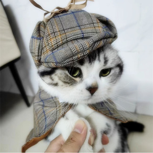 Disfraz de Detective Sherlock Holmes para Mascotas, Gatos y Perros, Conjunto de Sombrero y Capa, Disfraz de Verano sin Mangas, Ropa Creativa para Animales - Product Image 2