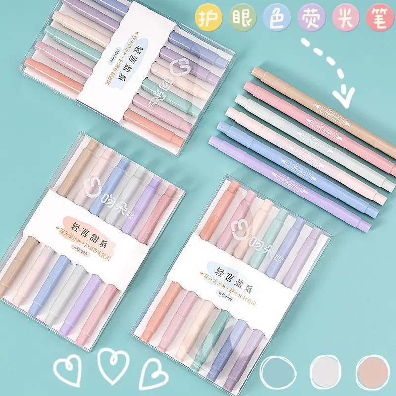 Pena warna siswa sekolah kreatif lucu set anak-anak kepala lembut pena spidol highlighter set perlengkapan alat tulis 6 buah/set