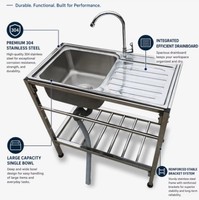 Évier de cuisine autoportant moderne en acier inoxydable 304 avec égouttoir, double/simple bac, utilitaire, pour restaurant, vente en gros, OEM, ODM