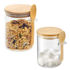 Clear Glass Jar with Bamboo Lids Portable Overnight Oats Container Oatmeal Glass Canning With Spoon For Breakfast Storage Jars