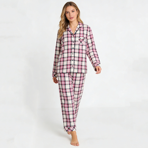 Ensemble de pyjamas pour femmes Baifei à imprimé écossais personnalisé, <span class=keywords><strong>2</strong></span> pièces, pyjama en bambou à manches longues, vêtements de nuit pour femmes, ensembles de vêtements de détente - Product Image 2