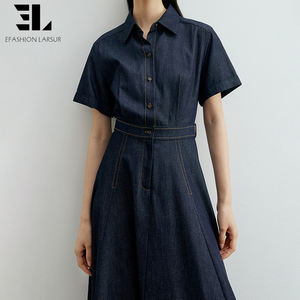 ชุดเดรสยีนส์ผ้าเดนิมล้างแบบดิสเทรส แขนสั้น สำหรับผู้หญิง ผลิตโดย LARSUR Custom Factory ผลิตจากผ้าไลโอเซลล์นุ่มเป็นมิตรกับสิ่งแวดล้อม - Product Image 6