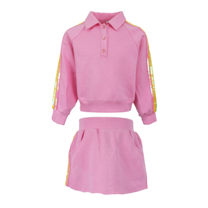 Completo 2 Pezzi per Bambina con Paillettes Arcobaleno e Strisce, Rosa, per Felpa e Gonna a Ruota, 100% Cotone, Abbigliamento Boutique Primavera Estate - Product Image 2