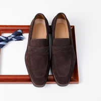 Mocassins en daim bleu marine pour hommes, à enfiler, sans lacets, cousus main, semelle antidérapante, pour affaires, mariage et usage quotidien