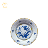 Service de table de luxe en porcelaine fine avec motif floral bleu et or véritable, ensemble d'assiettes opulentes pour mariage