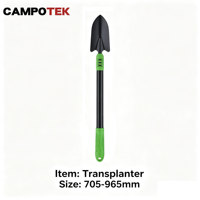 Herramienta de trasplante extensible de 28-38 pulgadas con mango largo, agarre ergonómico verde mate acanalado y orificio para colgar, pala de jardinería para plantar