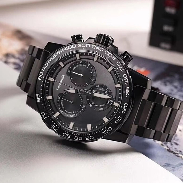 Men's Luxury Sport Business Fashion Stainless Steel Watch Multi-Functional Leather Strap Quartz Water Resistant 10 Bar Auto Date