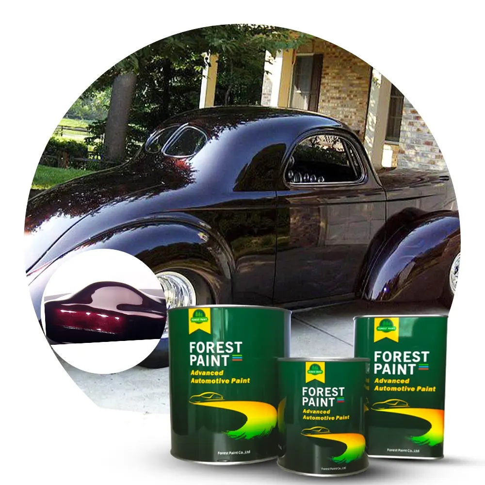 Pintura automotriz de marca FOREST, a precio competitivo, reparación de arañazos 2k, capa transparente de poliuretano, color cereza negra oscura, pintura automática