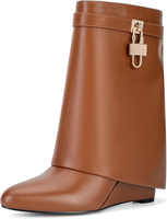 Bottes de créateur personnalisées OEM pour femme en cuir marron, style décontracté, luxe discret, avec fermoir métallique doré, talon bas, pour l'automne et l'hiver, chaussures de ville