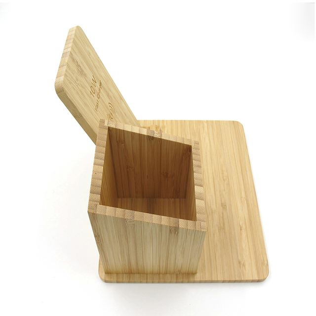 Customized Bamboo 3-in-1 Eco-Friendly Desktop Organizer Detachable 5W Wireless Charger Stand 1A Wooden Stationery Pot/Pen Holder