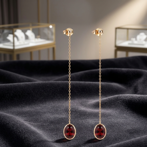 Gold Tone <b>Garnet</b> Dangle <b>Earrings</b> Oval Stone Drop Ear Jewelry for Party Wedding Gift - Product Image 3
