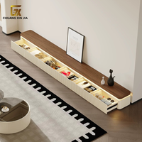 Meuble TV style Mid-Century crème en bois massif avec grande capacité pour appartement, villa, mobilier de salon sur mesure