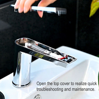 Robinet de salle de bain moderne chromé à montage sur plancher, sans plomb, avec électrovanne intégrée et capteur sans contact, pour eau froide, à prix abordable