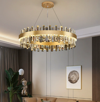 Lustre rectangulaire en acier avec cristaux K9, finition dorée, hauteur réglable, télécommande, éclairage de plafond à intensité variable pour îlot de cuisine