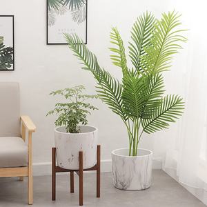 Pot de fleurs en céramique, motif de marbre, pot de fleurs de grande taille avec support en bois, style moderne nordique - Product Image 1